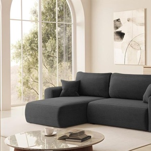 Ecksofa Schlafsofa FLORA Stoff Poso Schwarz Ottomane Links