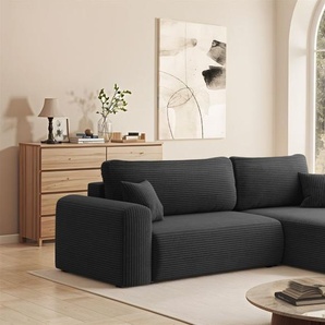 Ecksofa Schlafsofa FLORA Stoff Poso Schwarz Ottomane Rechts