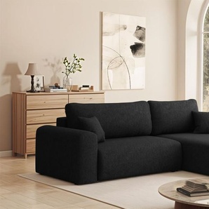 Ecksofa Schlafsofa FLORA Stoff Verita Schwarz Ottomane Rechts