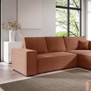 Ecksofa Schlafsofa LEVIO Stoff ARAGON Altrosa Ottomane Rechts