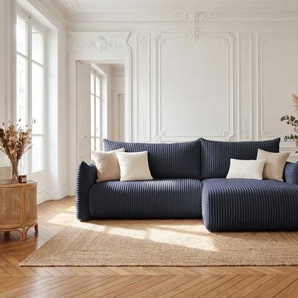 Ecksofa Schlafsofa MAILAND in Stoff Tilia Dunkelblau Ottomane Rechts