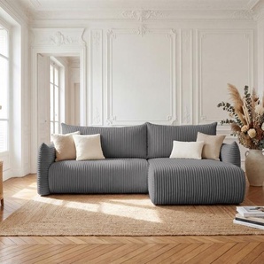 Ecksofa Schlafsofa MAILAND in Stoff Tilia Dunkelgrau Ottomane Rechts