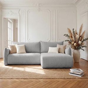 Ecksofa Schlafsofa MAILAND in Stoff Tilia Grau Ottomane Rechts