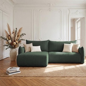 Ecksofa Schlafsofa MAILAND in Stoff Tilia Grün Ottomane Links