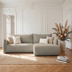 Ecksofa Schlafsofa MAILAND in Stoff Tilia Taupe Ottomane Rechts