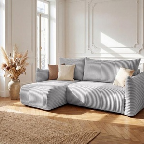 Ecksofa Schlafsofa MAILAND XS in Stoff Grau Ottomane Links