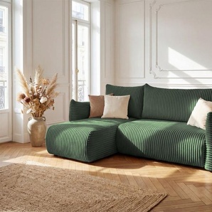 Ecksofa Schlafsofa MAILAND XS in Stoff Grün Ottomane Links