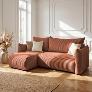 Ecksofa Schlafsofa MAILAND XS in Stoff Rostbraun Ottomane Links