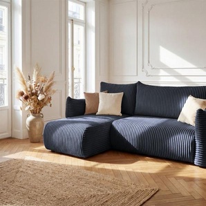 Ecksofa Schlafsofa MAILAND XS in Stoff Tilia Dunkelblau Ottomane Links
