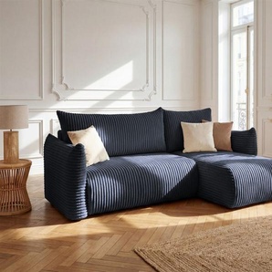 Ecksofa Schlafsofa MAILAND XS in Stoff Tilia Dunkelblau Ottomane Rechts