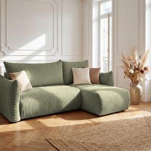 Ecksofa Schlafsofa MAILAND XS in Stoff Tilia Olivgrün Ottomane Rechts