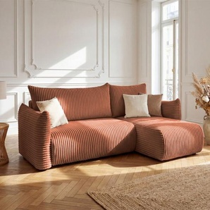 Ecksofa Schlafsofa MAILAND XS in Stoff Tilia Rostbraun Ottomane Rechts