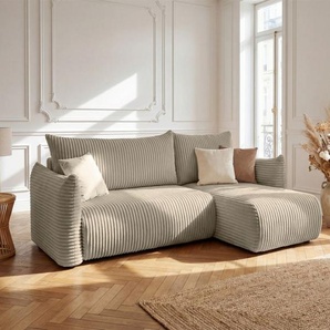 Ecksofa Schlafsofa MAILAND XS in Stoff Tilia Taupe Ottomane Rechts