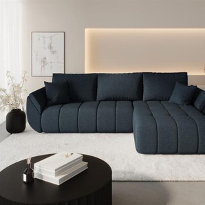 Ecksofa Schlafsofa MISATO Stoff Wind Dunkelblau Ottomane Rechts