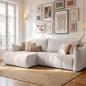 Ecksofa Schlafsofa ONTARIO in Stoff Poso Altweiß Ottomane Links
