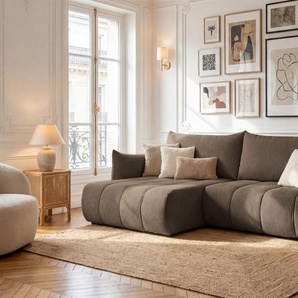 Ecksofa Schlafsofa ONTARIO in Stoff Poso Braun Ottomane Links