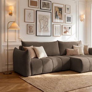 Ecksofa Schlafsofa ONTARIO in Stoff Poso Braun Ottomane Rechts