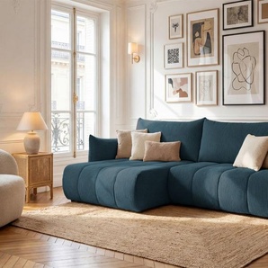 Ecksofa Schlafsofa ONTARIO in Stoff Poso Dunkelblau Ottomane Links