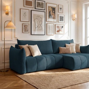Ecksofa Schlafsofa ONTARIO in Stoff Poso Dunkelblau Ottomane Rechts