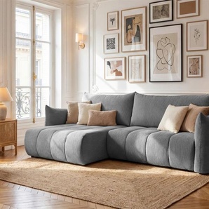 Ecksofa Schlafsofa ONTARIO in Stoff Poso Grau Ottomane Links