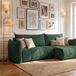Ecksofa Schlafsofa ONTARIO in Stoff Poso Grün Ottomane Rechts