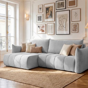 Ecksofa Schlafsofa ONTARIO in Stoff Poso Hellgrau Ottomane Links