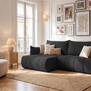 Ecksofa Schlafsofa ONTARIO in Stoff Poso Schwarz Ottomane Links