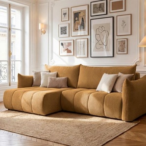 Ecksofa Schlafsofa ONTARIO in Stoff Poso Senfgelb Ottomane Links