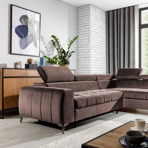 Ecksofa Schlafsofa Sofa AGNESA Stoff Salvador Braun Ottomane Rechts