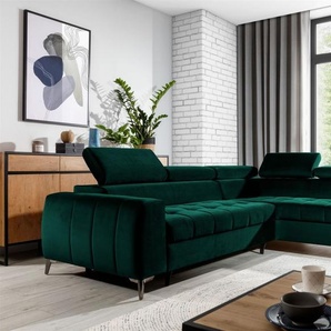 Ecksofa Schlafsofa Sofa AGNESA Stoff Salvador Dunkelgrün Ottomane Rechts