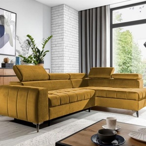 Ecksofa Schlafsofa Sofa AGNESA Stoff Salvador Honiggelb Ottomane Rechts
