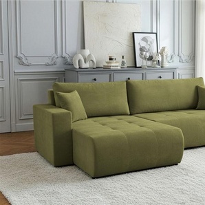 Ecksofa Schlafsofa Sofa ARMARI in Stoff Wind Moosgrün Ottomane Rechts