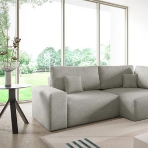 Ecksofa Schlafsofa Sofa ARONA in Stoff Centaur Hellgrau Ottomane Rechts