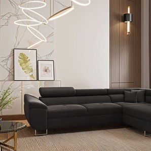 Ecksofa Schlafsofa Sofa CARMELO in Stoff Nova Grafit Ottomane Rechts