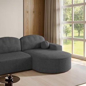 Ecksofa Schlafsofa Sofa GIRONA Stoff Poso Dunkelgrau Ottomane Rechts