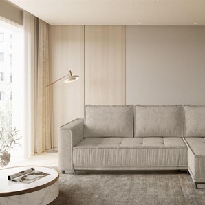 Ecksofa Schlafsofa Sofa JUNA Stoff Terra Beige Ottomane Rechts