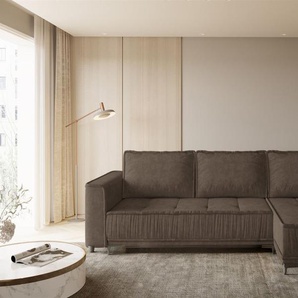 Ecksofa Schlafsofa Sofa JUNA Stoff Terra Braun Ottomane Rechts