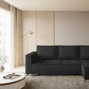 Ecksofa Schlafsofa Sofa JUNA Stoff Terra Schwarz Ottomane Rechts
