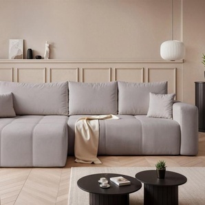 Ecksofa Schlafsofa Sofa LEROS in Stoff Manila Hellgrau Ottomane Links