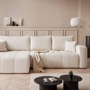 Ecksofa Schlafsofa Sofa LEROS XL in Stoff Manila Creme Ottomane Links