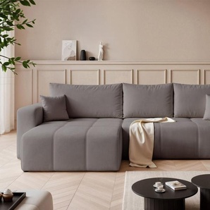 Ecksofa Schlafsofa Sofa LEROS XL in Stoff Manila Grau Ottomane Links