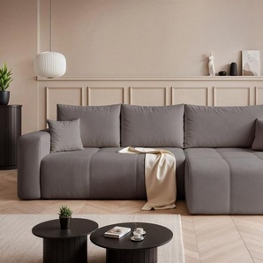 Ecksofa Schlafsofa Sofa LEROS XL in Stoff Manila Grau Ottomane Rechts