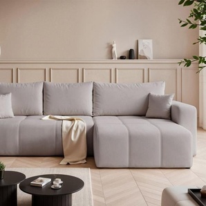 Ecksofa Schlafsofa Sofa LEROS XL in Stoff Manila Hellgrau Ottomane Rechts
