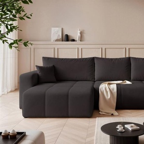 Ecksofa Schlafsofa Sofa LEROS XL in Stoff Manila Schwarz Ottomane Links