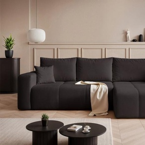Ecksofa Schlafsofa Sofa LEROS XL in Stoff Manila Schwarz Ottomane Rechts