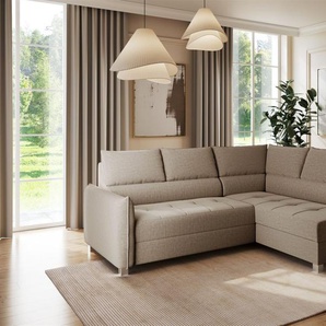 Ecksofa Schlafsofa Sofa MARNO in Stoff Vogue Taupe Ottomane Rechts