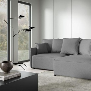 Ecksofa Schlafsofa Sofa MINEA in Stoff Abriamo Dunkelgrau Ottomane Rechts