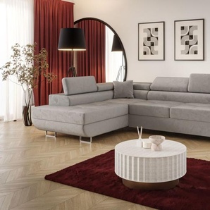 Ecksofa Schlafsofa Sofa MONARO Stoff Monolith Hellgrau Ottomane Links