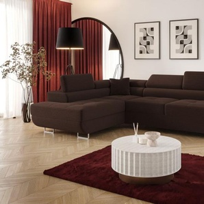 Ecksofa Schlafsofa Sofa MONARO Stoff Poso Schokobraun Ottomane Links