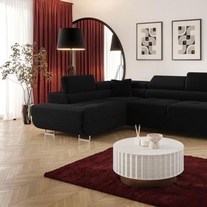 Ecksofa Schlafsofa Sofa MONARO Stoff Poso Schwarz Ottomane Links